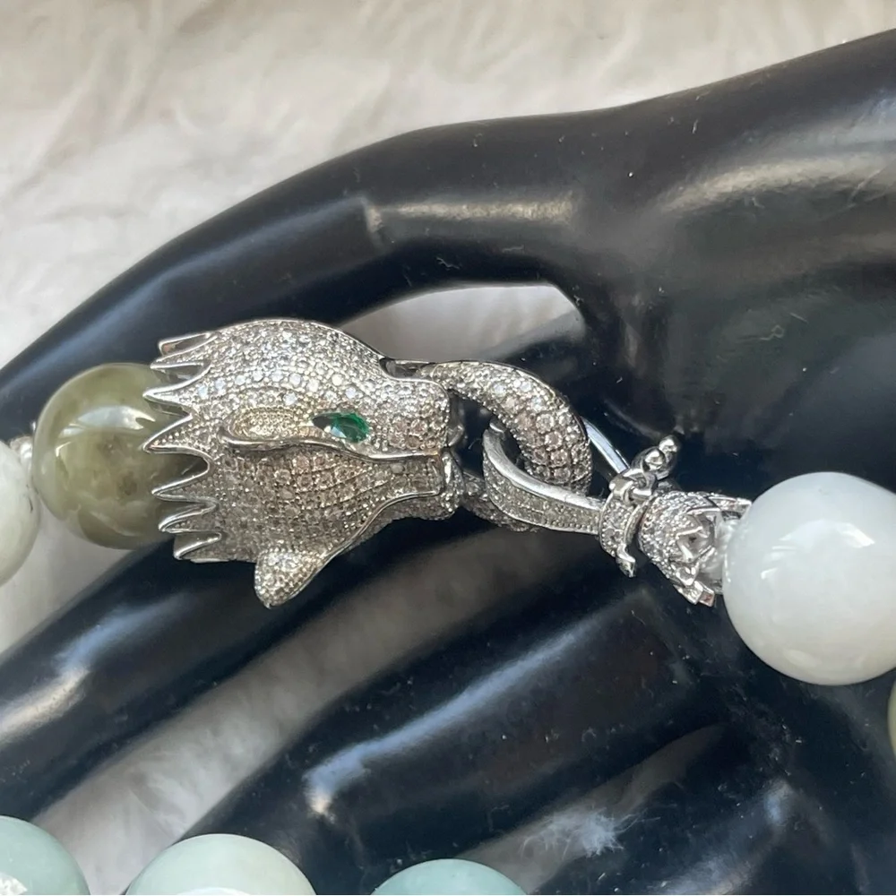 Jade Bracelet Cz Dragon head vintage look‎ very unique piece
